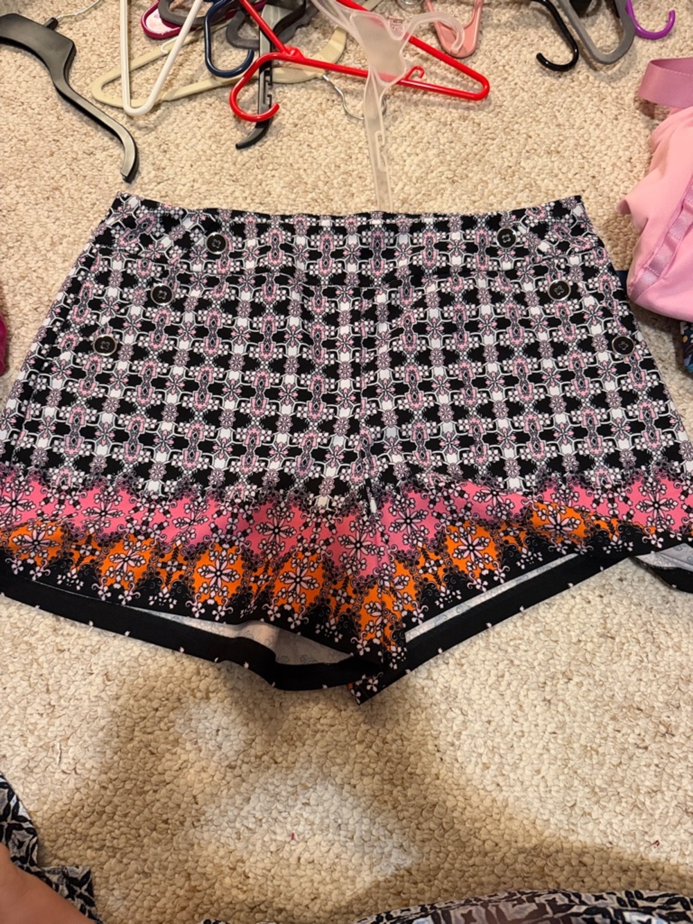 Cato High-Waist Patterned Shorts in Black, Pink & Orange